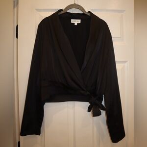 Whiteroom + Cactus Size L Satin Black Wrap-front Top